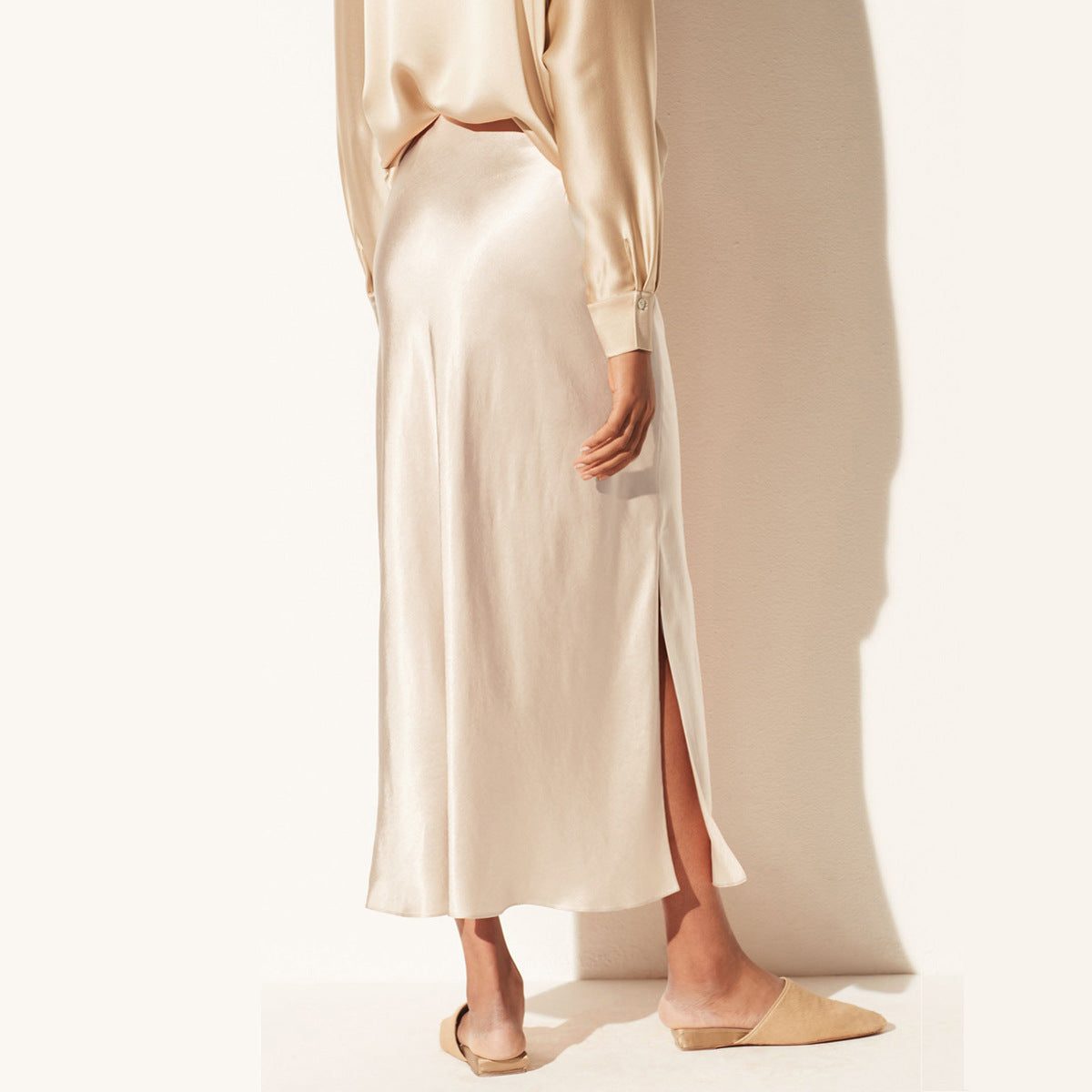 High-Waist Midi Skirt with Diagonal Split for Women - View 2