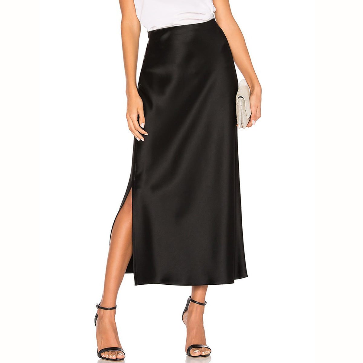 High-Waist Midi Skirt with Diagonal Split for Women - View 4