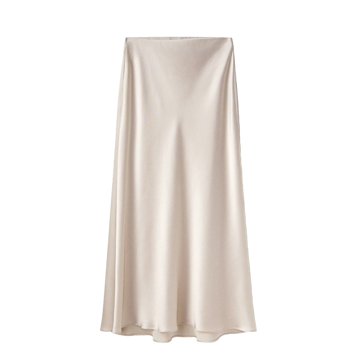 High-Waist Midi Skirt with Diagonal Split for Women - Beige