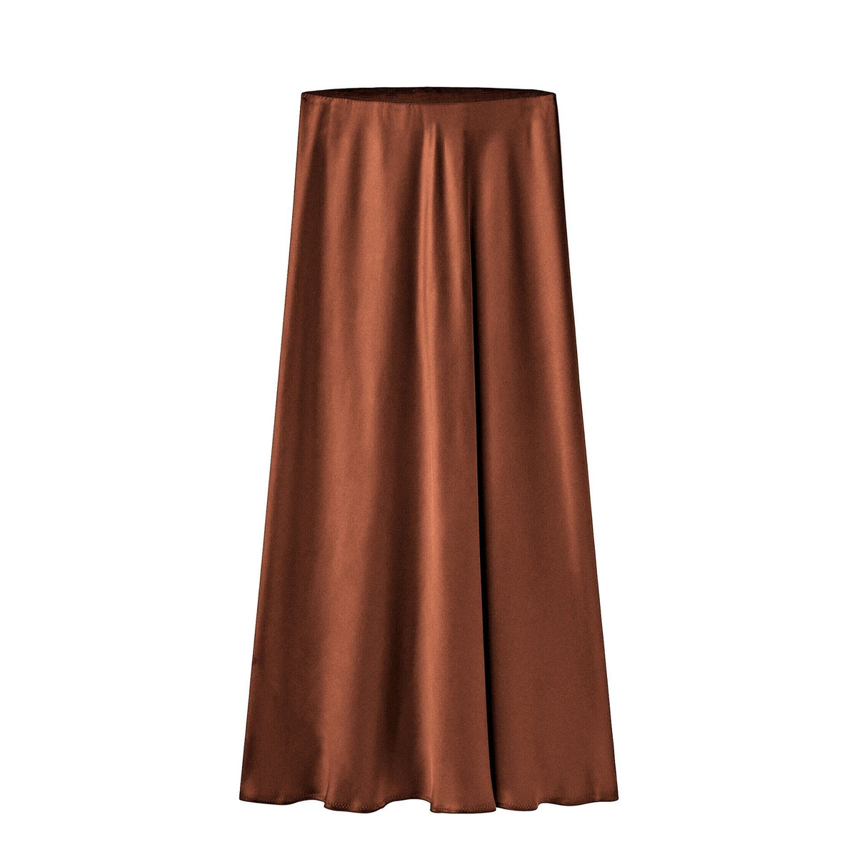 High-Waist Midi Skirt with Diagonal Split for Women - Brown