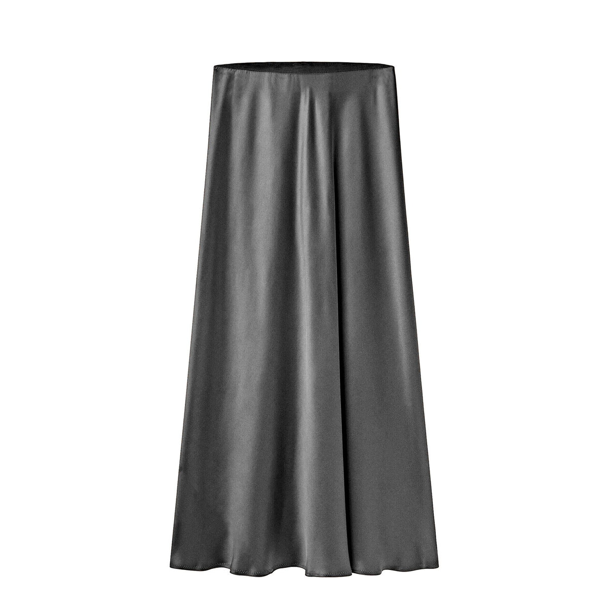 High-Waist Midi Skirt with Diagonal Split for Women - Grey