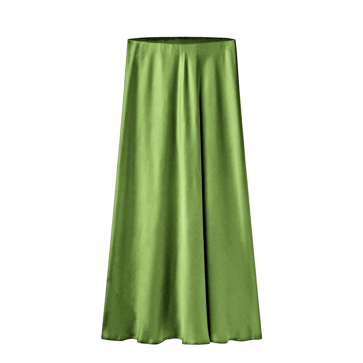 High-Waist Midi Skirt with Diagonal Split for Women - Olive Green