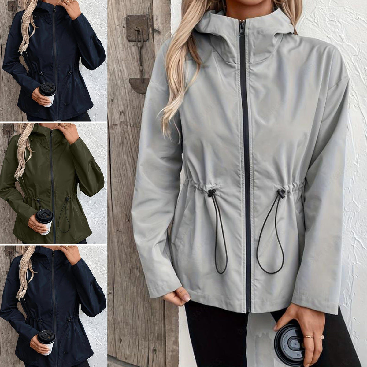 Hooded Adjustable Waist Raincoat for Women