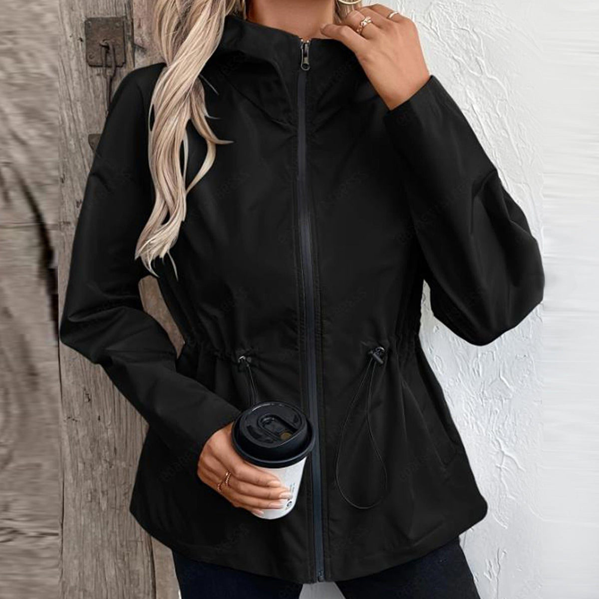 Hooded Adjustable Waist Raincoat for Women - View 2