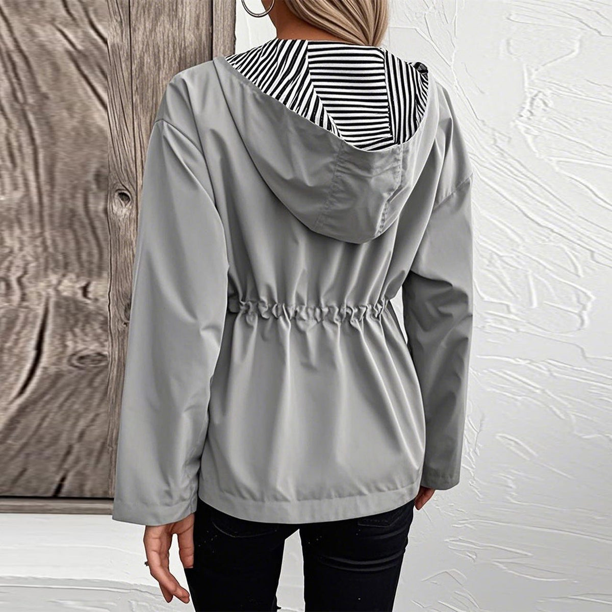 Hooded Adjustable Waist Raincoat for Women - View 3