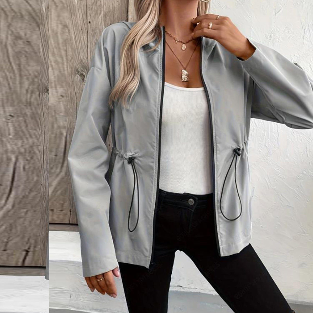 Hooded Adjustable Waist Raincoat for Women - View 4
