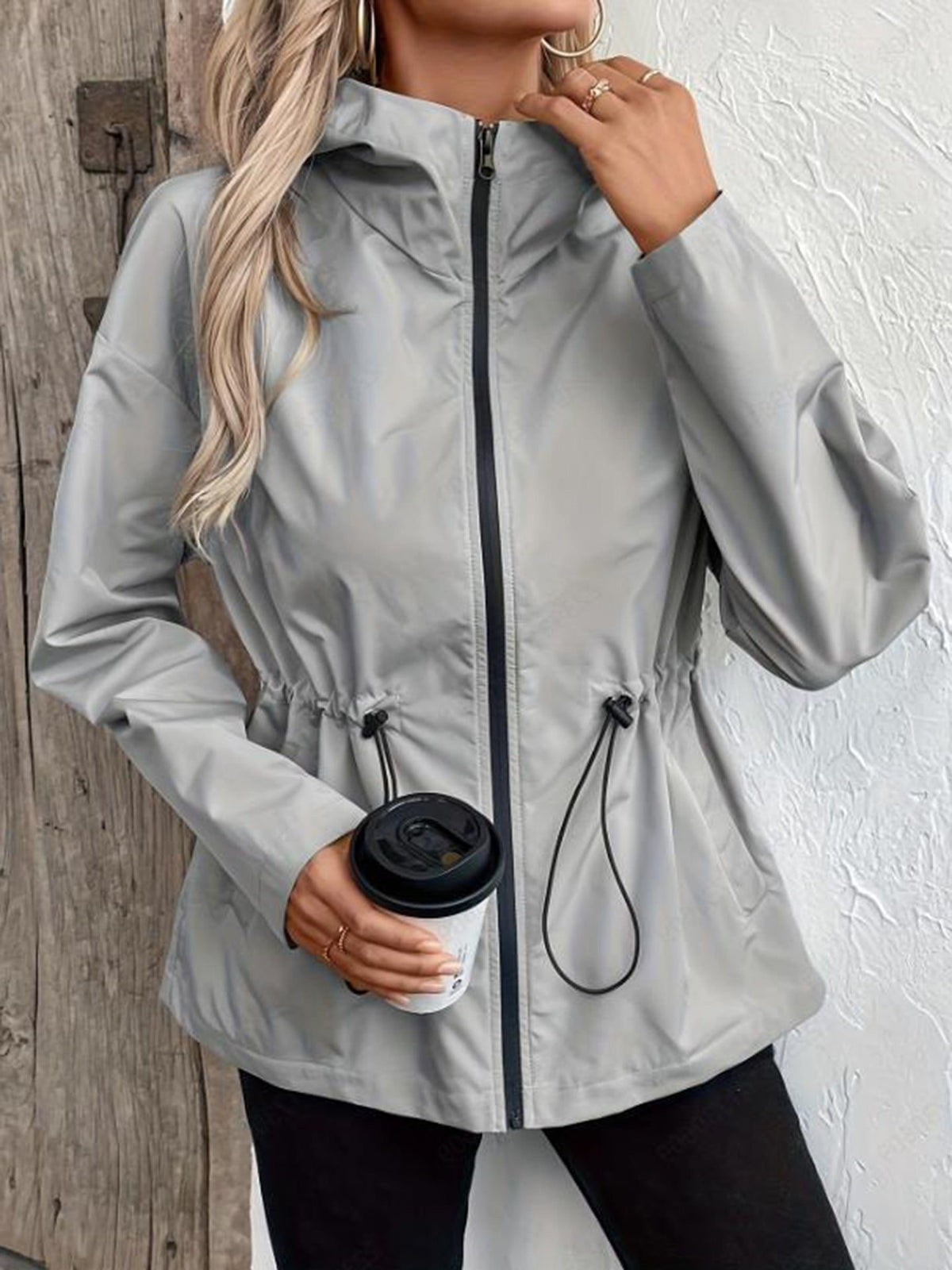 Hooded Adjustable Waist Raincoat for Women - View 8