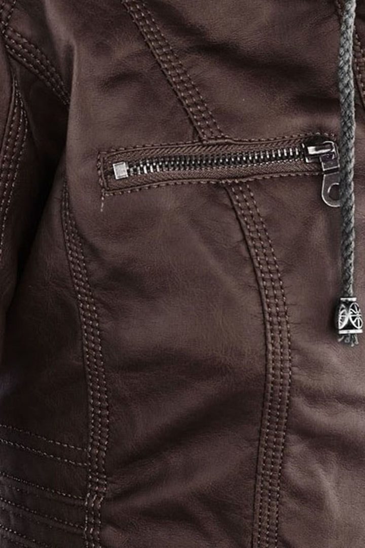Hooded Leather Look Zip-Up Jacket for Women - View 11