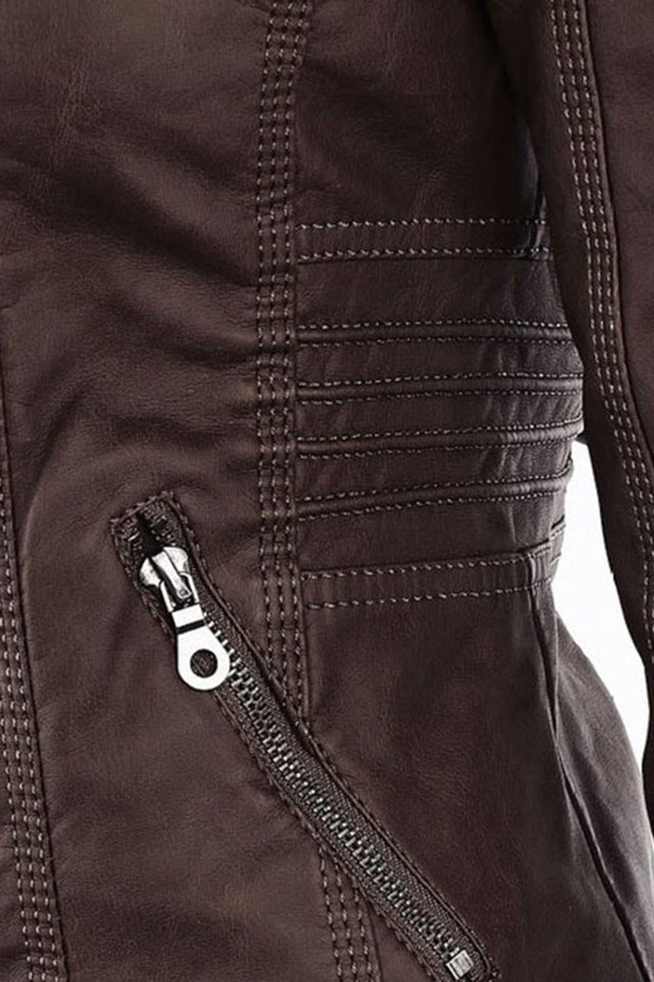 Hooded Leather Look Zip-Up Jacket for Women - View 12