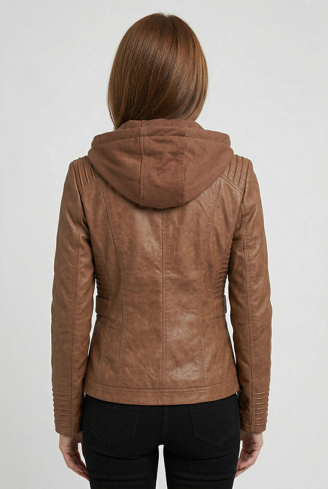 Hooded Leather Look Zip-Up Jacket for Women