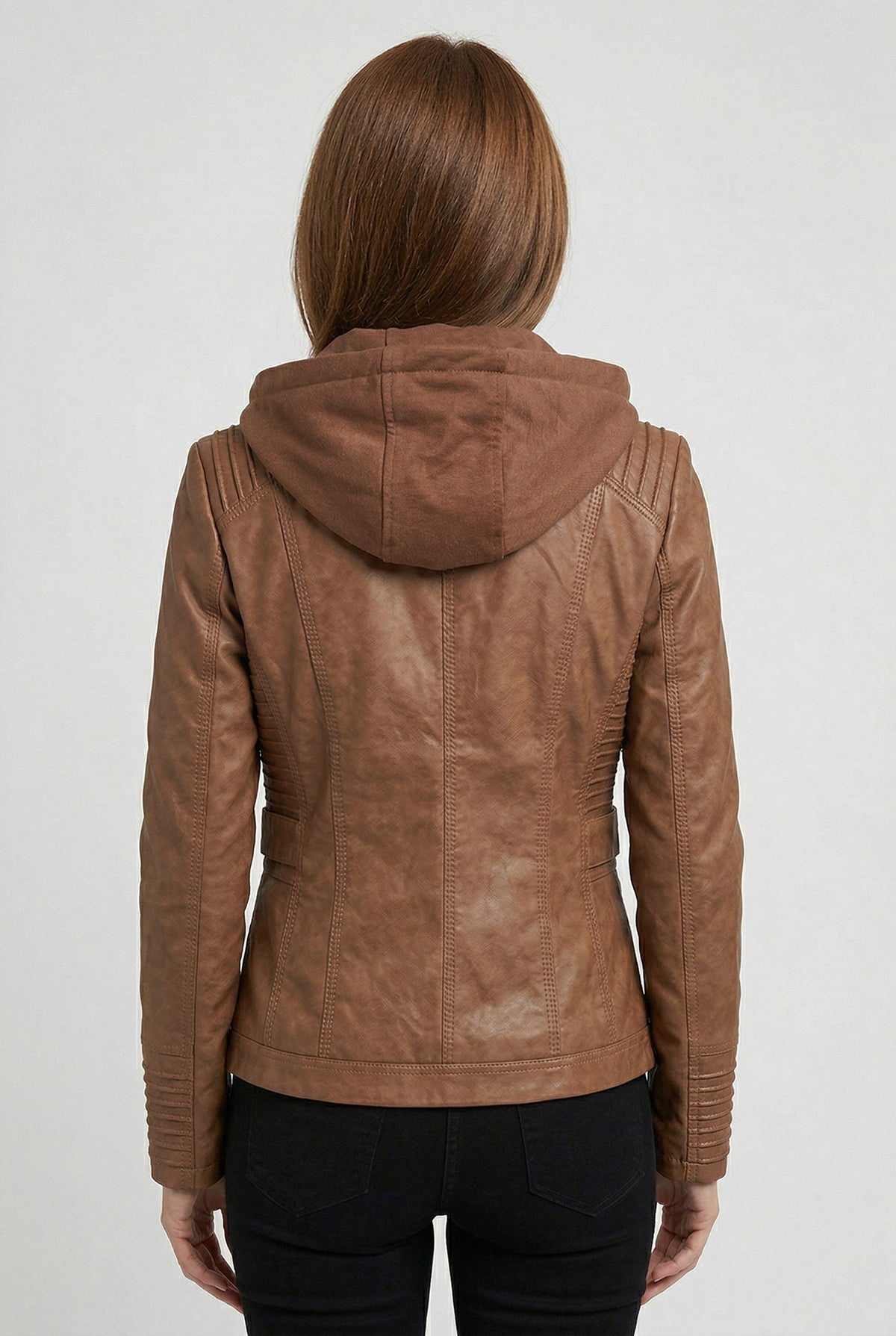 Hooded Leather Look Zip-Up Jacket for Women - View 2