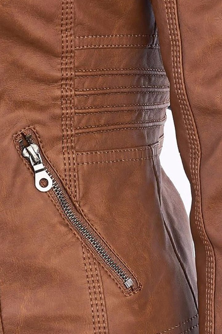 Hooded Leather Look Zip-Up Jacket for Women - View 4