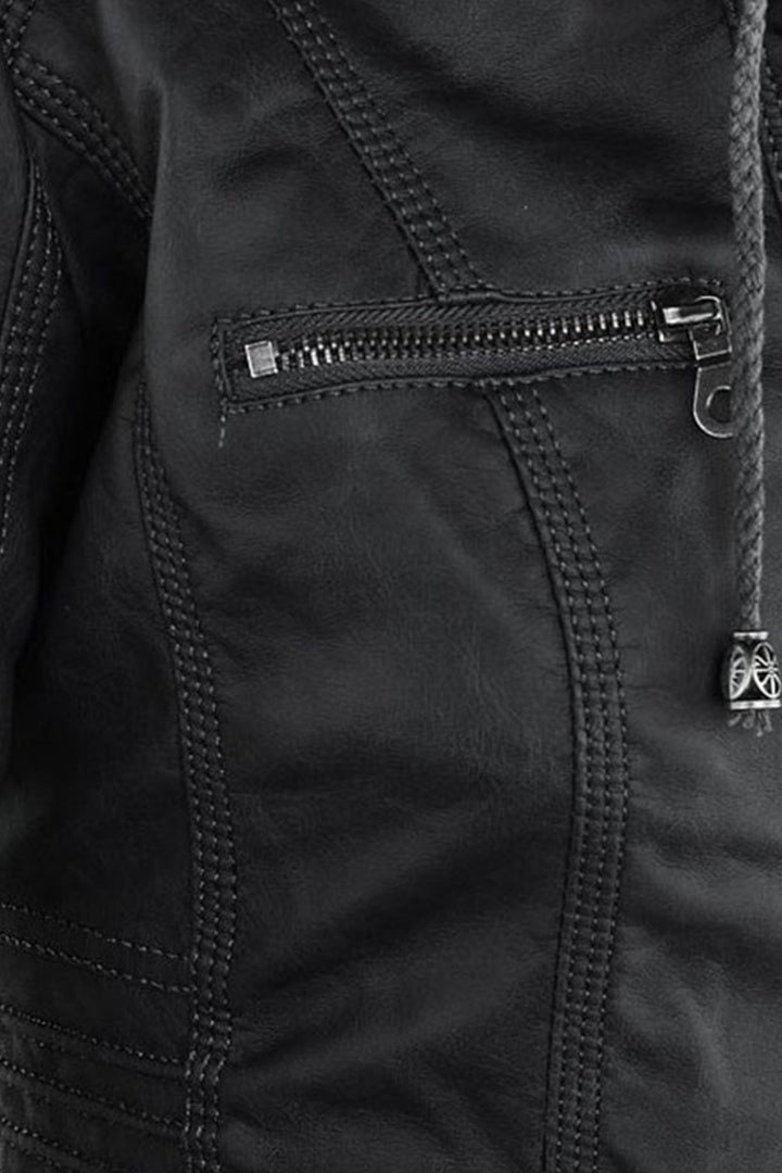 Hooded Leather Look Zip-Up Jacket for Women - View 8