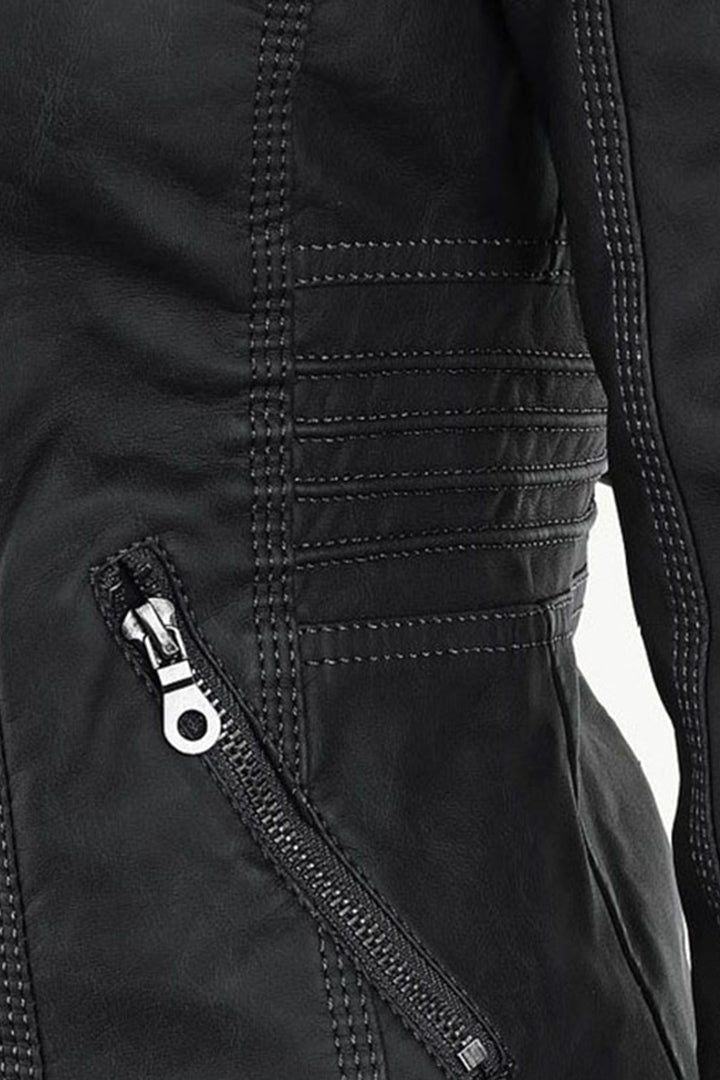 Hooded Leather Look Zip-Up Jacket for Women - View 9
