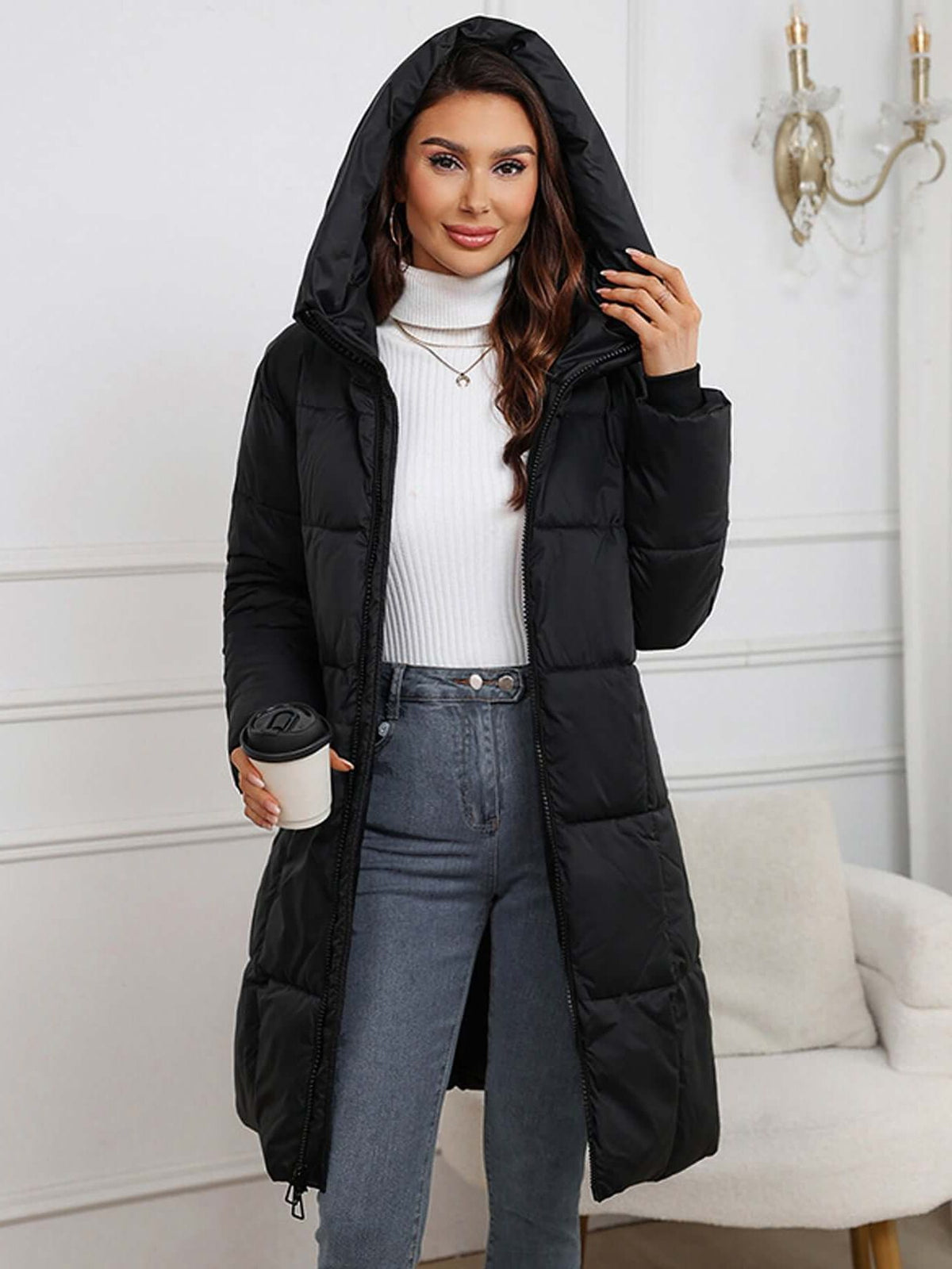 Hooded Long Puffer Coat for Women - View 8