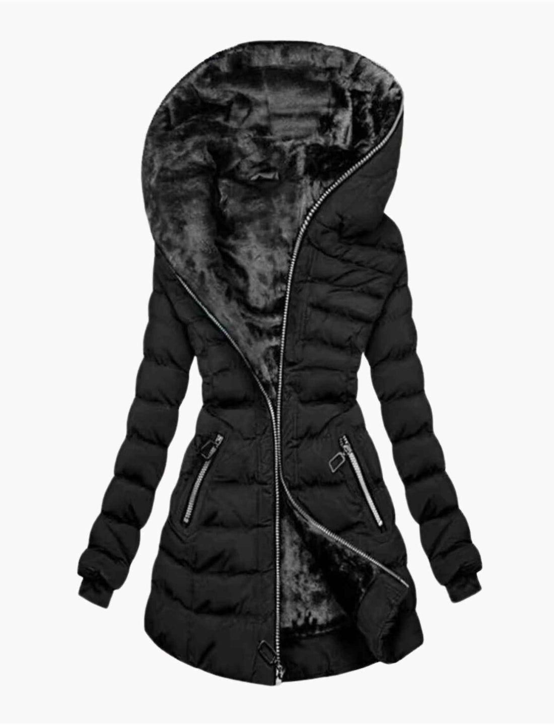 Hooded Long Puffer Coat with Faux Fur Lining for Women