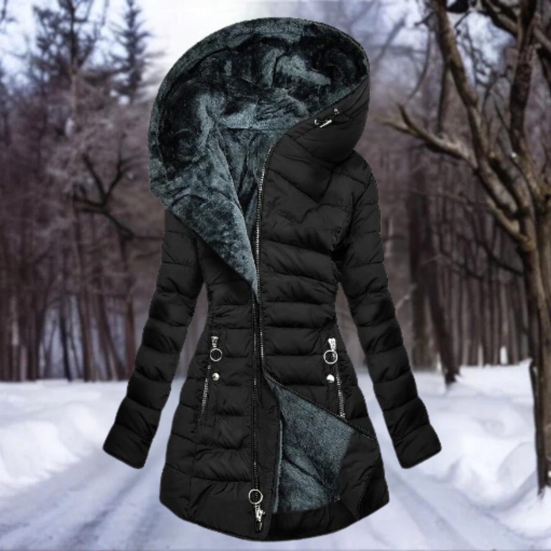 Hooded Long Puffer Coat with Faux Fur Lining for Women - View 5