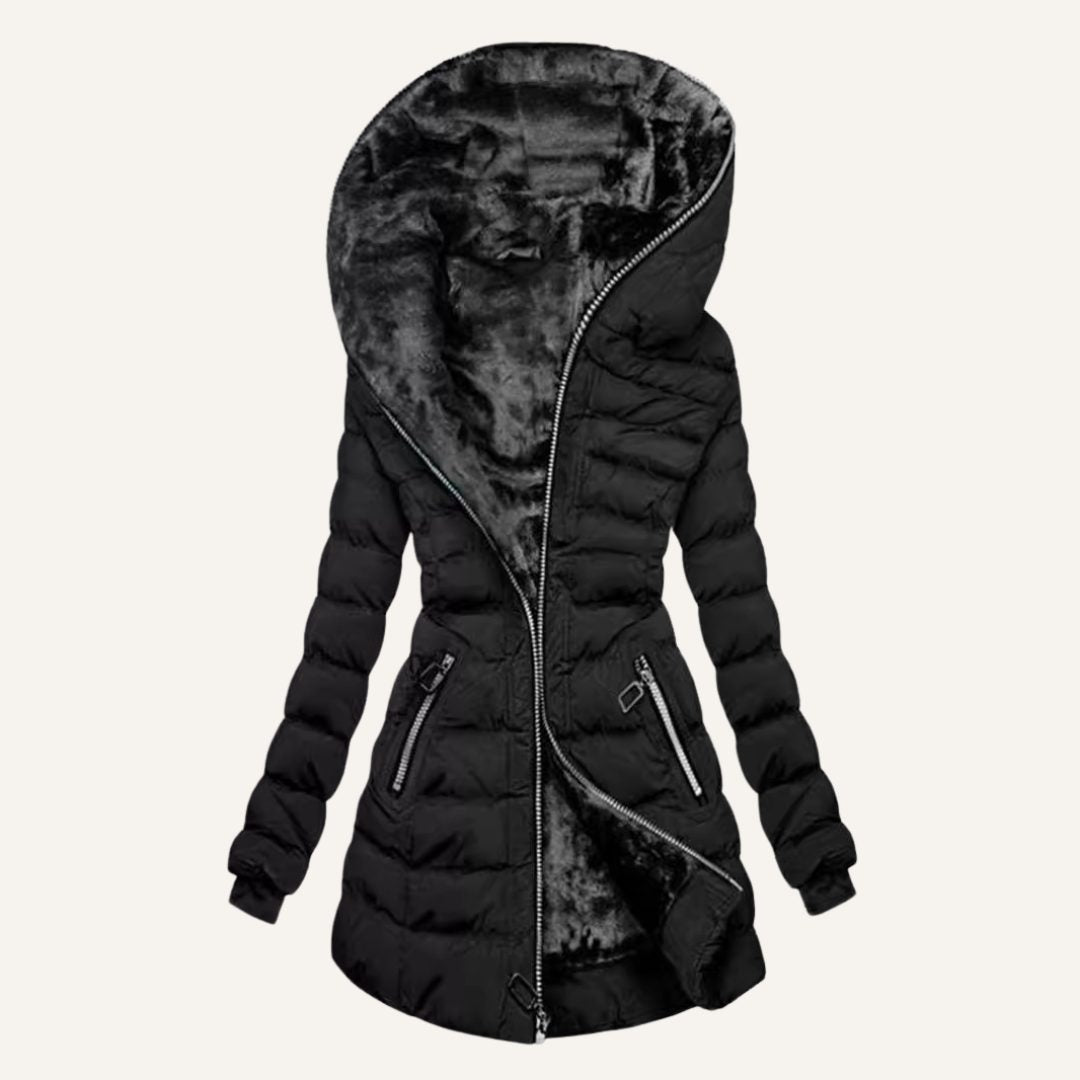 Hooded Long Puffer Coat with Faux Fur Lining for Women - View 2