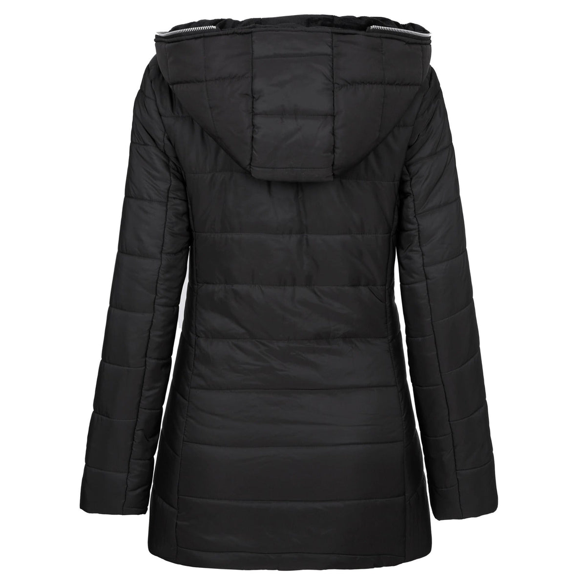 Hooded Long Puffer Coat with Faux Fur Lining for Women - View 3
