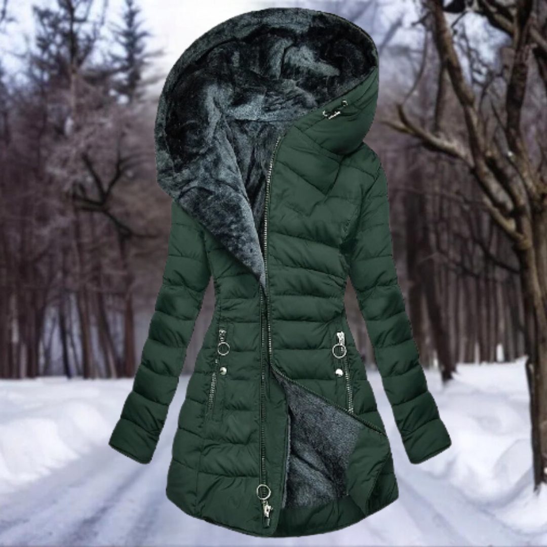Hooded Long Puffer Coat with Faux Fur Lining for Women - View 4