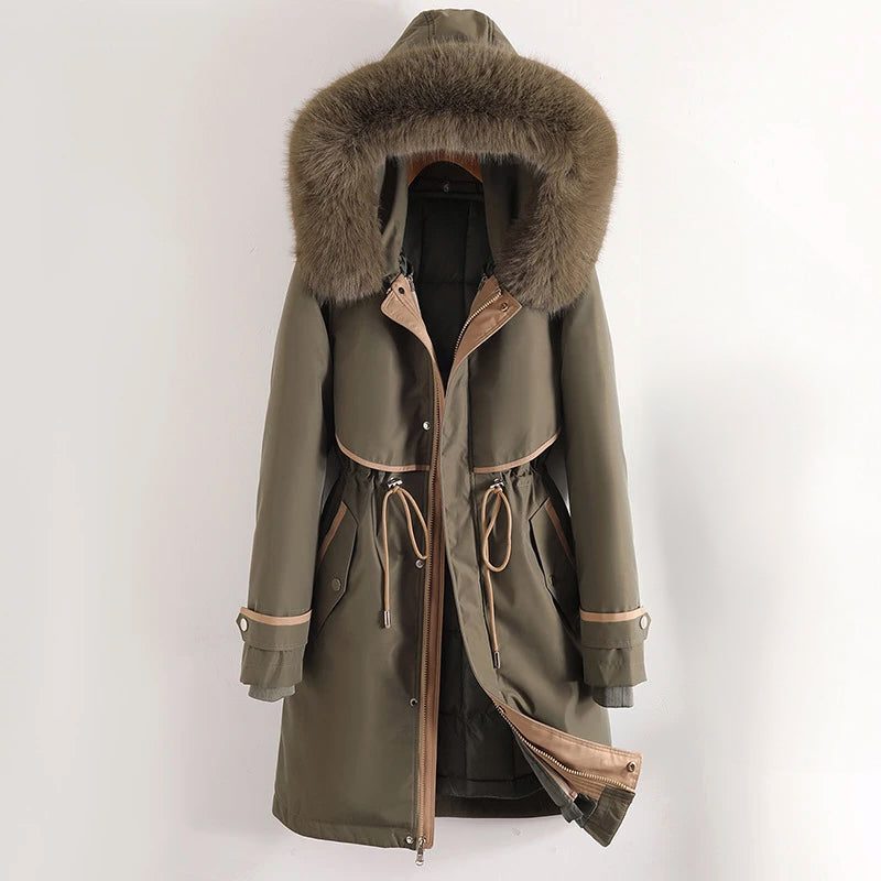 Hooded Longline Puffer Coat for Women - Grün