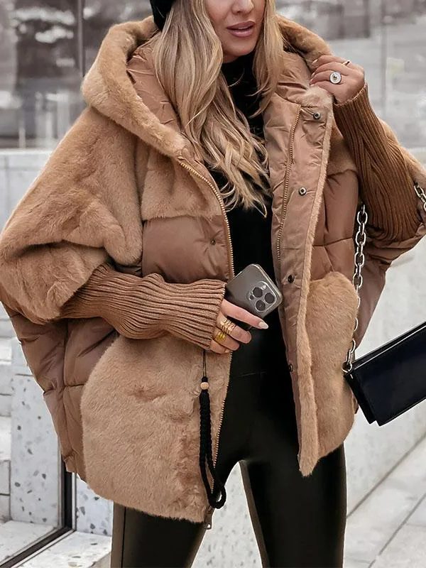 Hooded Longline Puffer Coat for Women - Brun