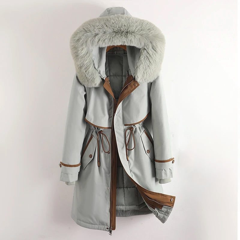 Hooded Longline Puffer Coat for Women - Grau
