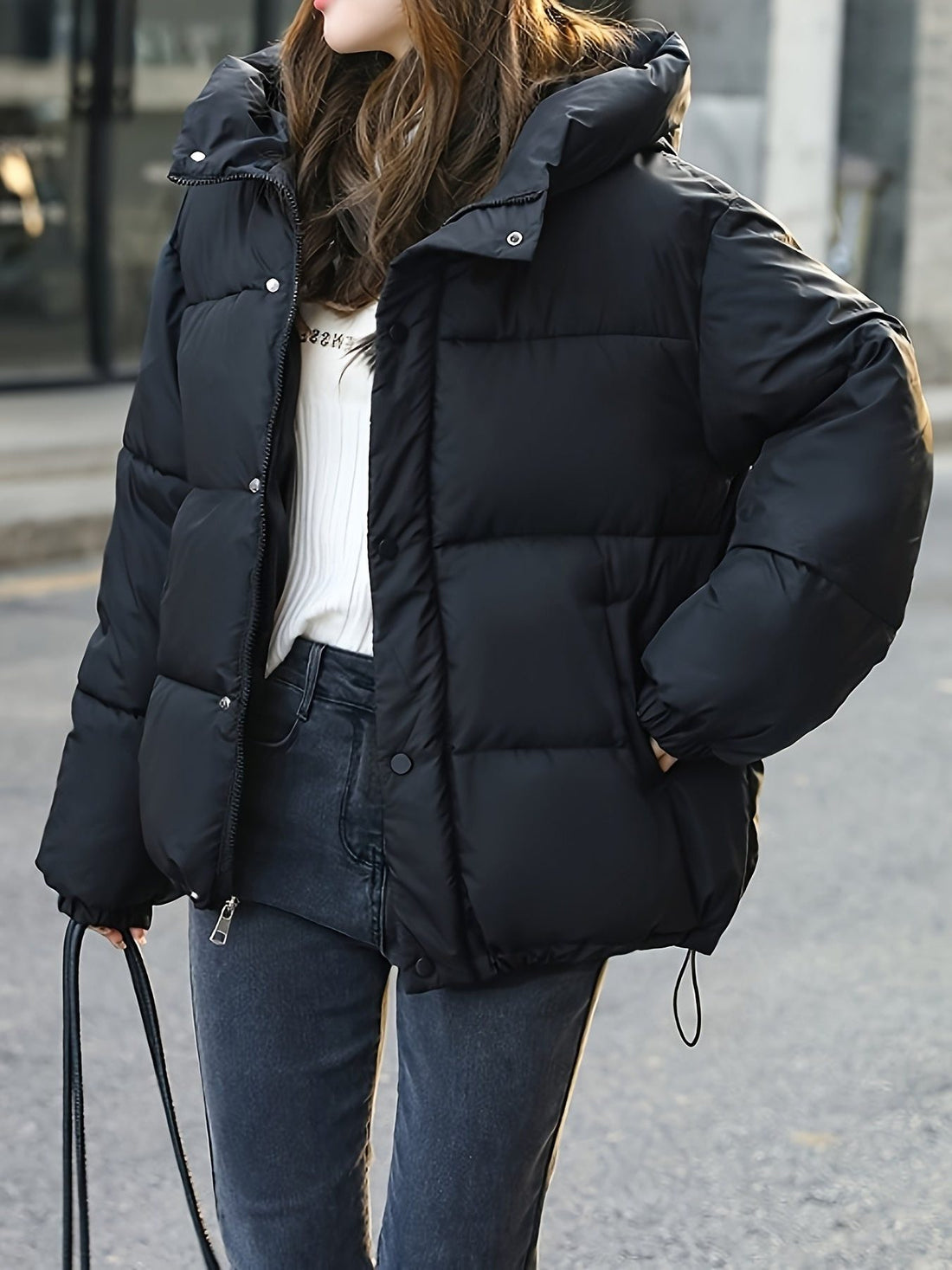 Hooded Longline Puffer Jacket for Women