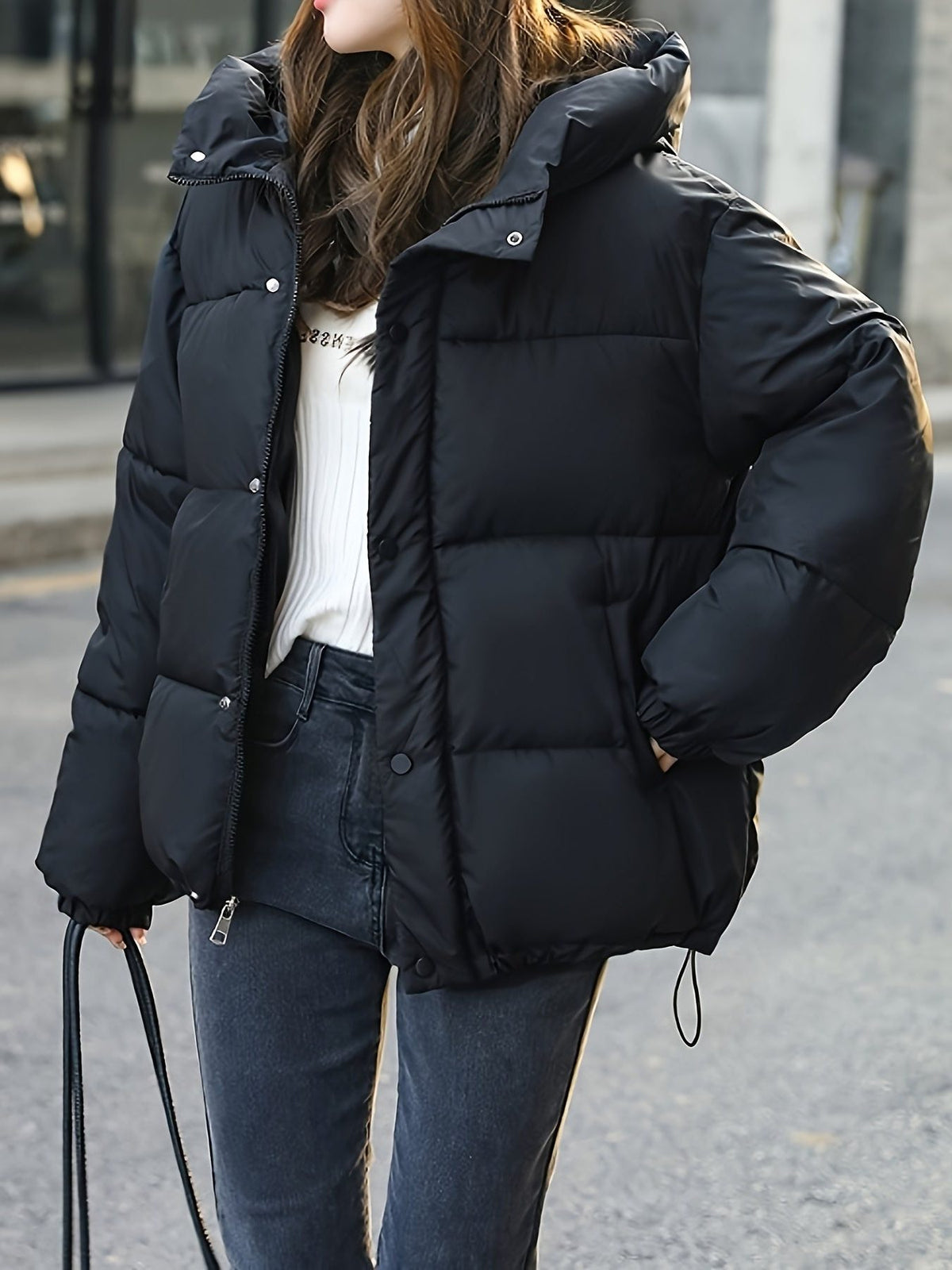 Hooded Longline Puffer Jacket for Women