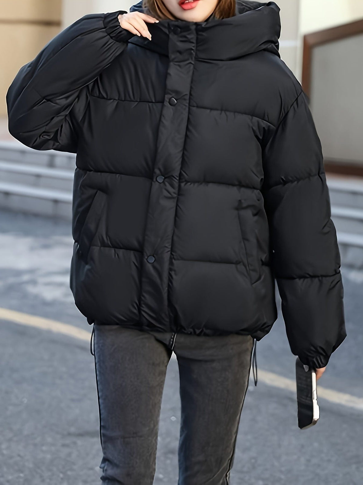 Hooded Longline Puffer Jacket for Women - Noir