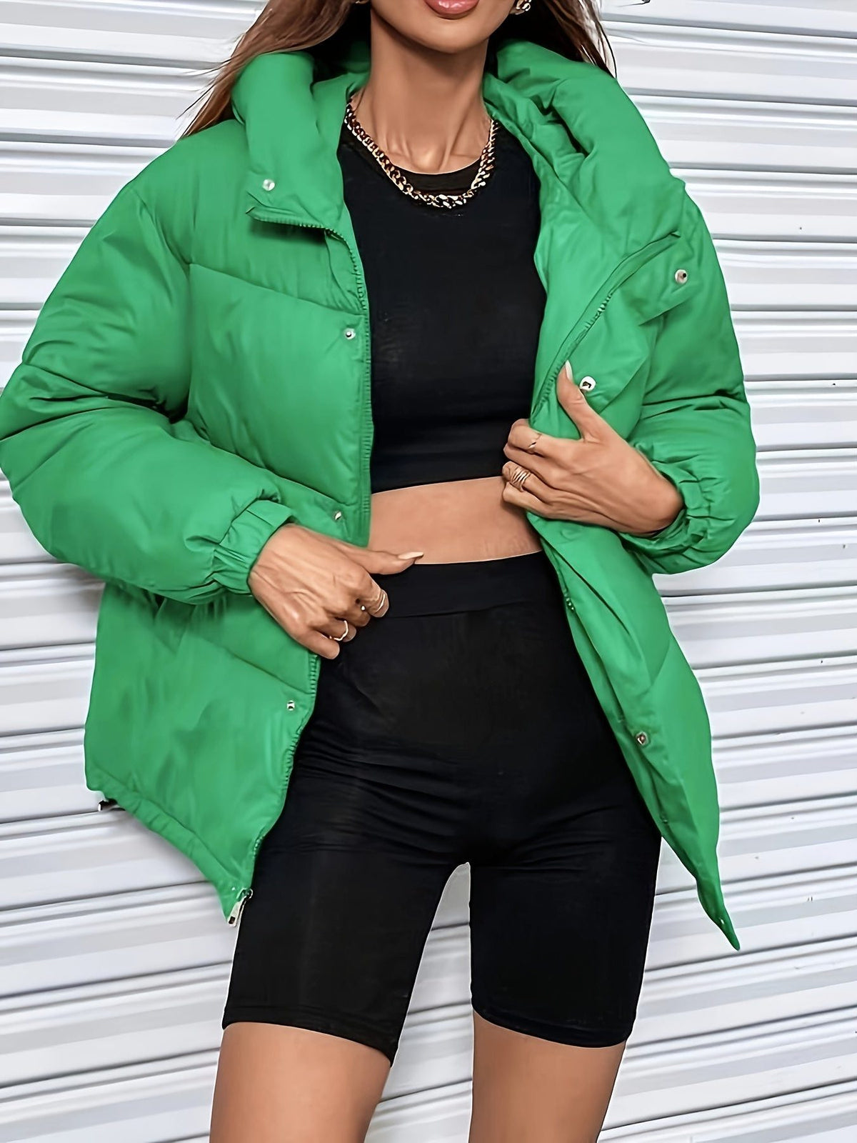 Hooded Longline Puffer Jacket for Women - Vert