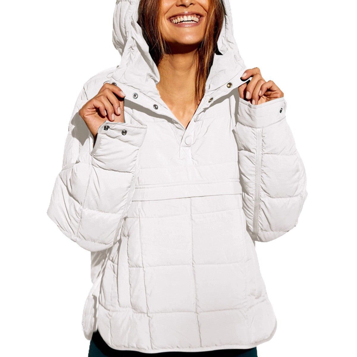 Hooded Longline Puffer Jacket with Welt Pockets for Women - View 4