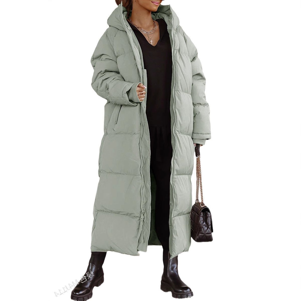 Hooded Longline Quilted Winter Puffer Coat for Women