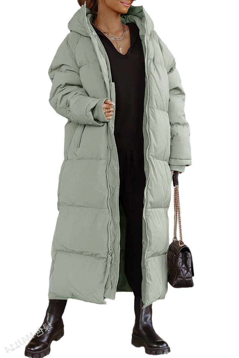 Hooded Longline Quilted Winter Puffer Coat for Women - Grün
