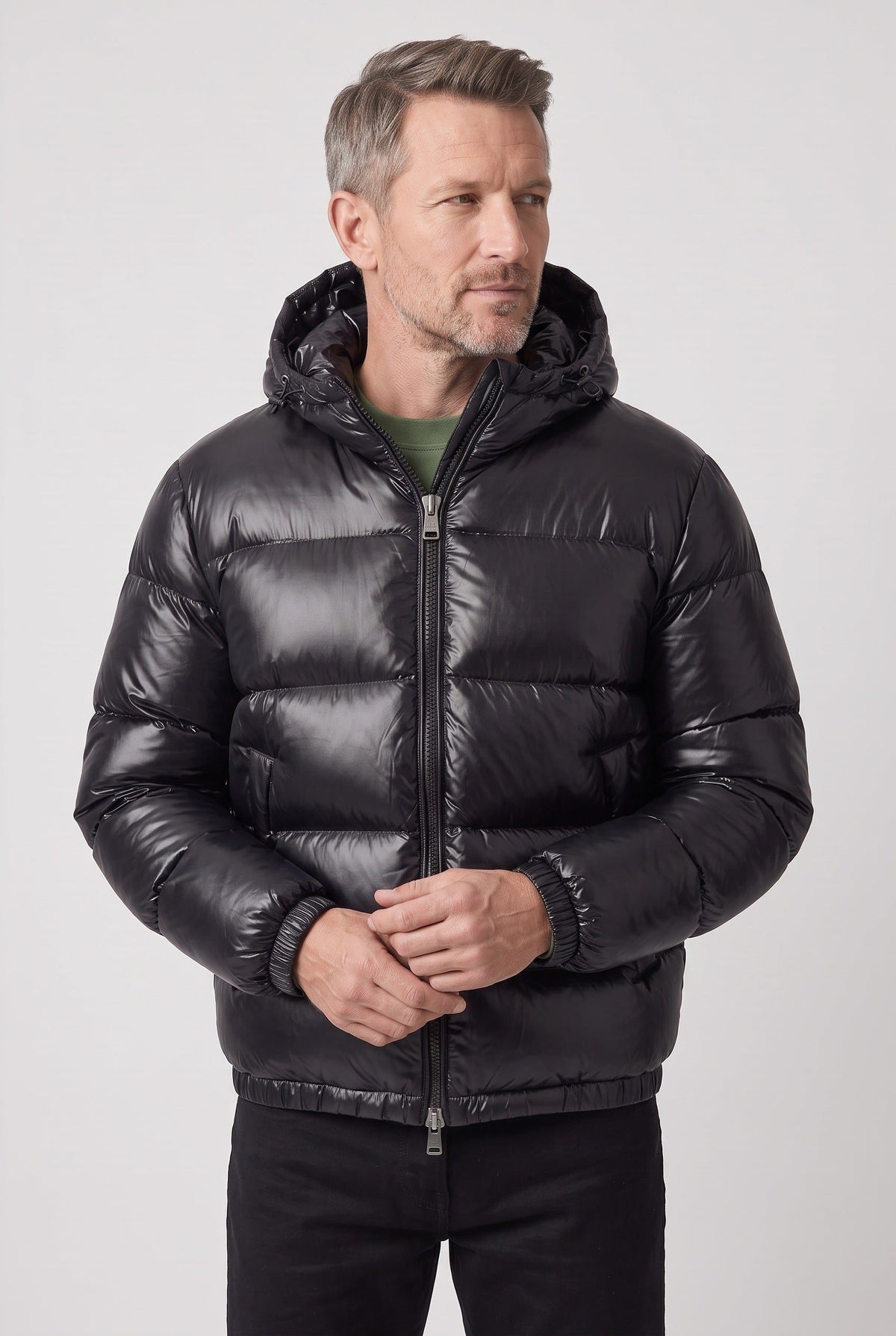 Hooded Puffer Jacket for Men - Black