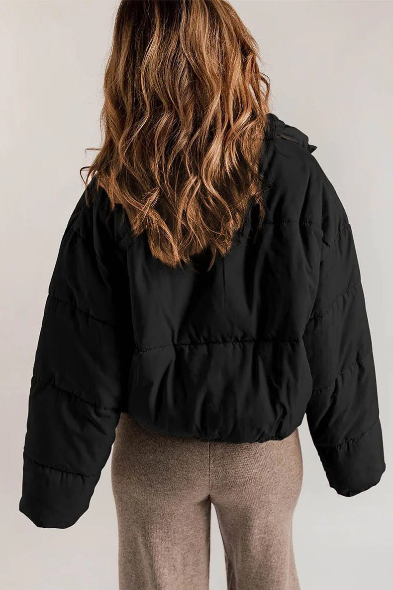 Cropped Hooded Puffer Jacket with Drawstring Hem for Women - View 11