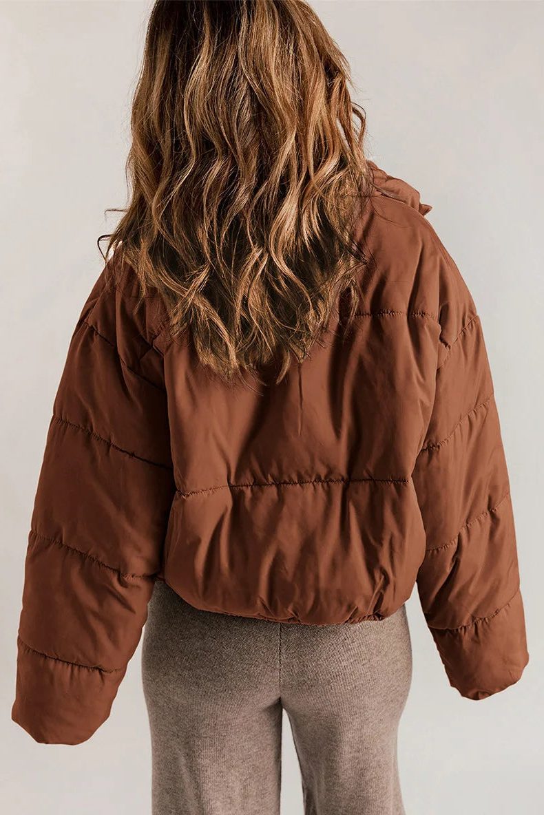 Cropped Hooded Puffer Jacket with Drawstring Hem for Women - View 4