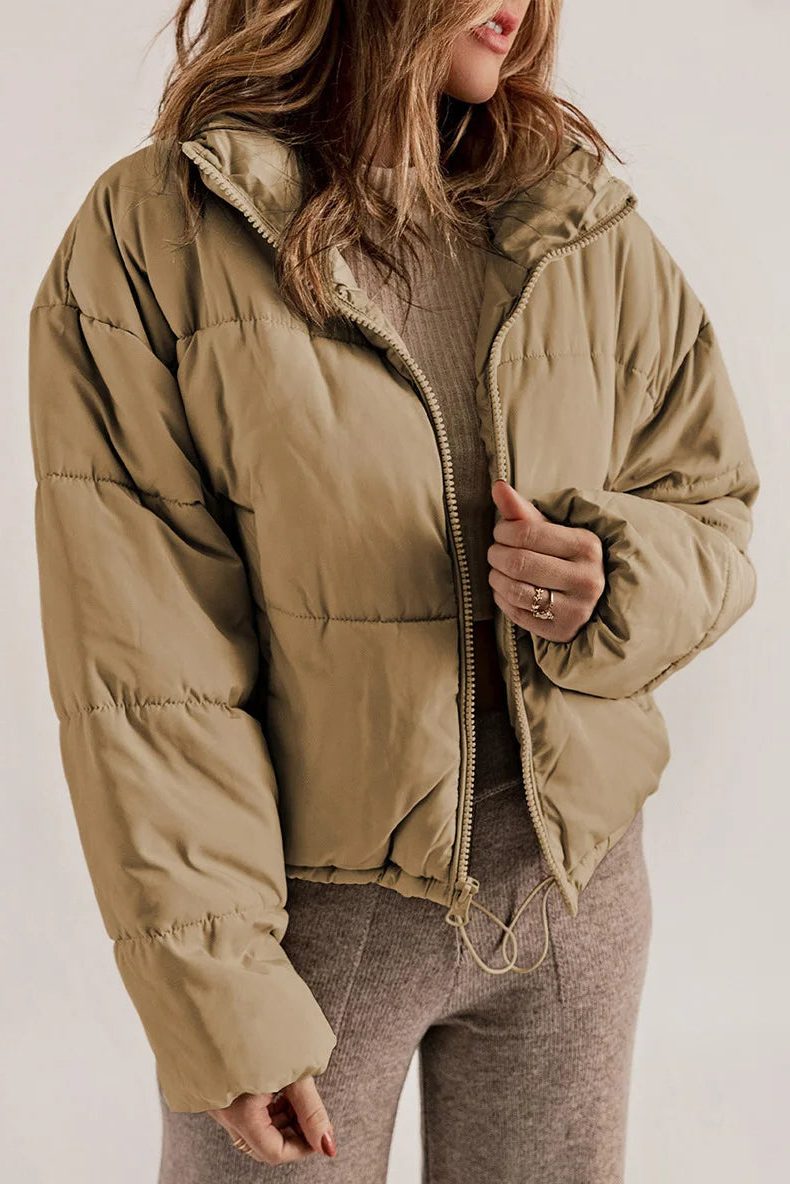 Cropped Hooded Puffer Jacket with Drawstring Hem for Women - View 5