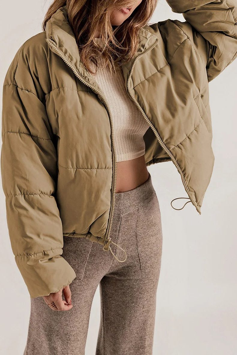 Cropped Hooded Puffer Jacket with Drawstring Hem for Women - View 7