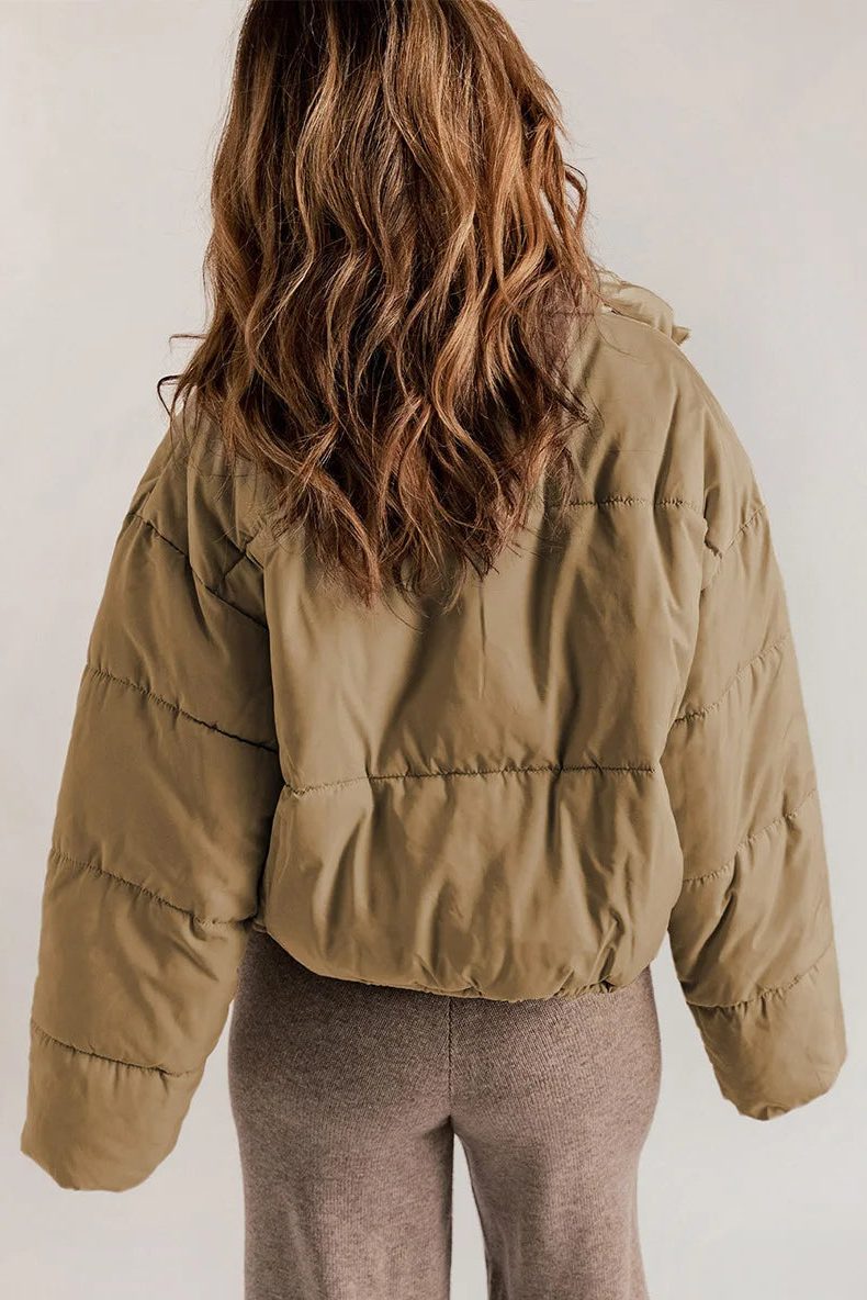 Cropped Hooded Puffer Jacket with Drawstring Hem for Women - View 8