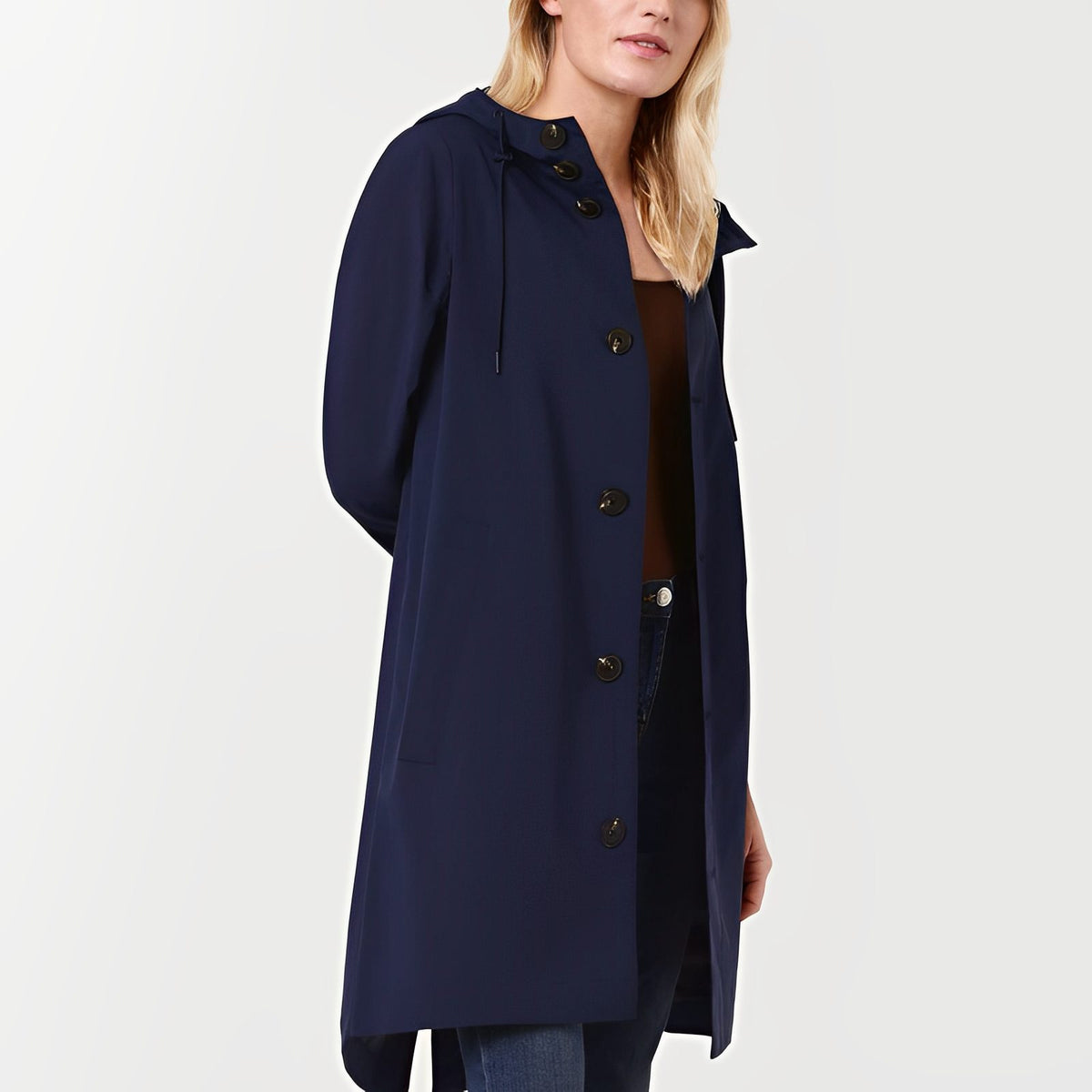 Hooded Rain Coat for Women - Dark Blue