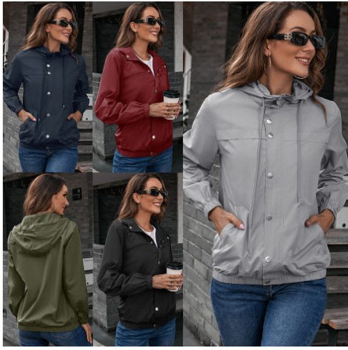 Hooded Raincoat Jacket with Drawstring for Women