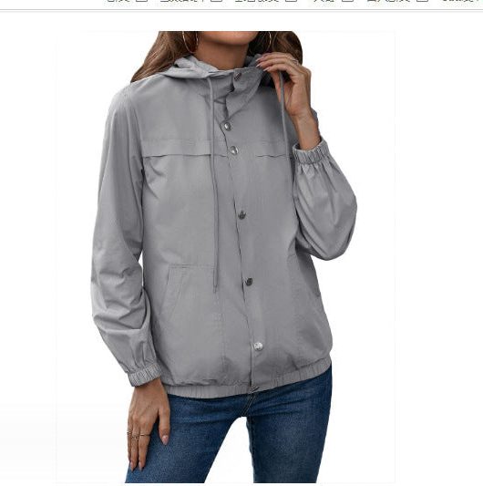 Hooded Raincoat Jacket with Drawstring for Women - View 3