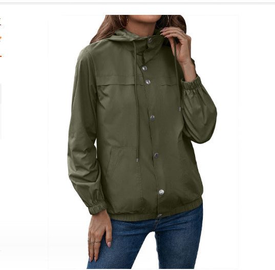 Hooded Raincoat Jacket with Drawstring for Women - View 4