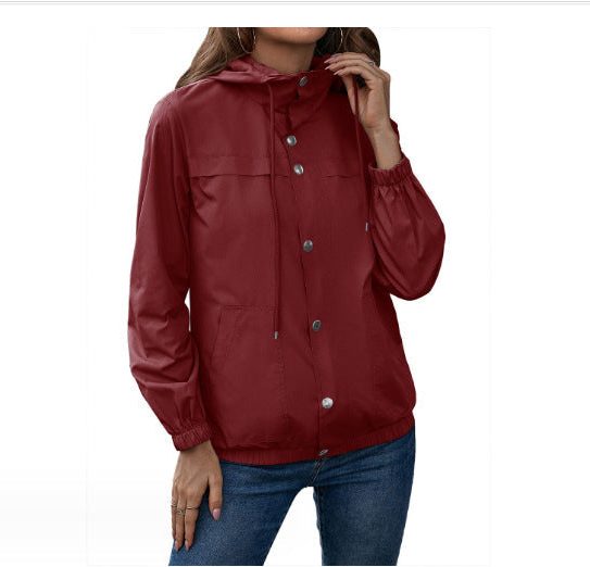 Hooded Raincoat Jacket with Drawstring for Women - View 6