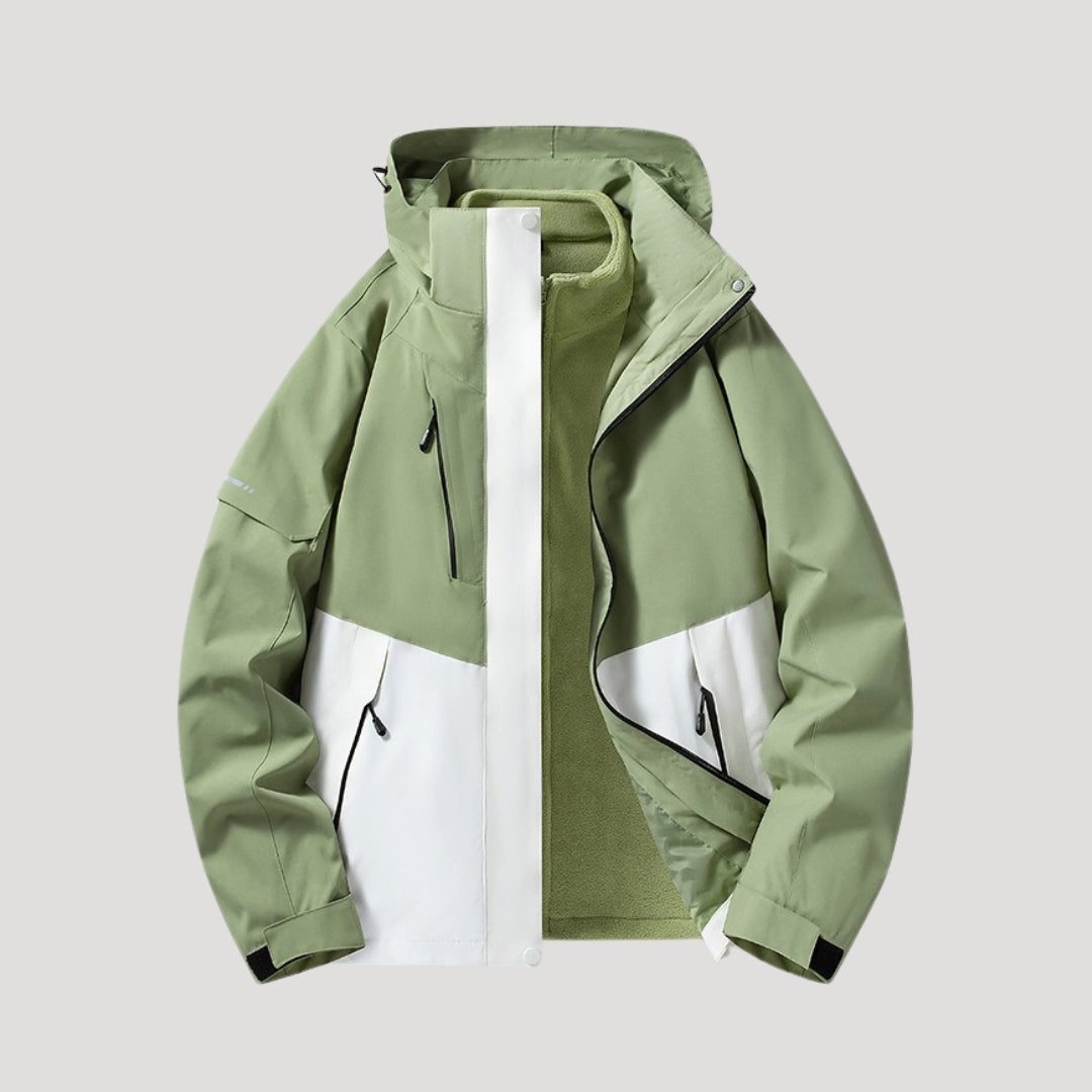 Hooded Windbreaker Jacket with Zip Pockets for Women - Green