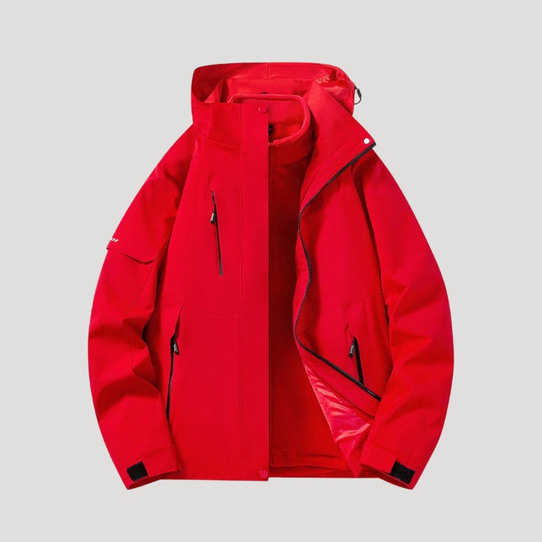 Hooded Windbreaker Jacket with Zip Pockets for Women - Red