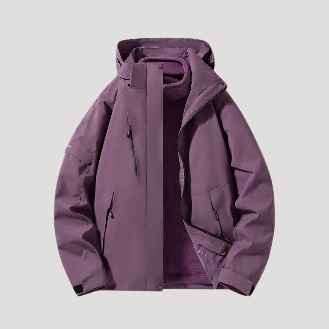Hooded Windbreaker Jacket with Zip Pockets for Women - Purple