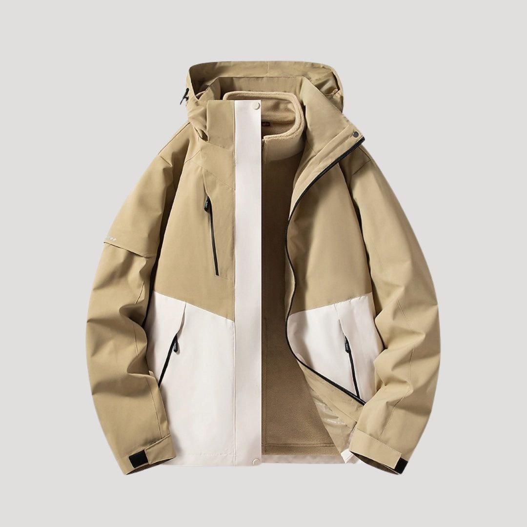 Hooded Windbreaker Jacket with Zip Pockets for Women - Beige