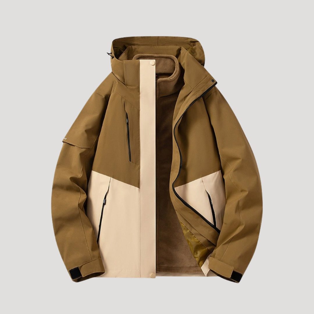Hooded Windbreaker Jacket with Zip Pockets for Women - Brown